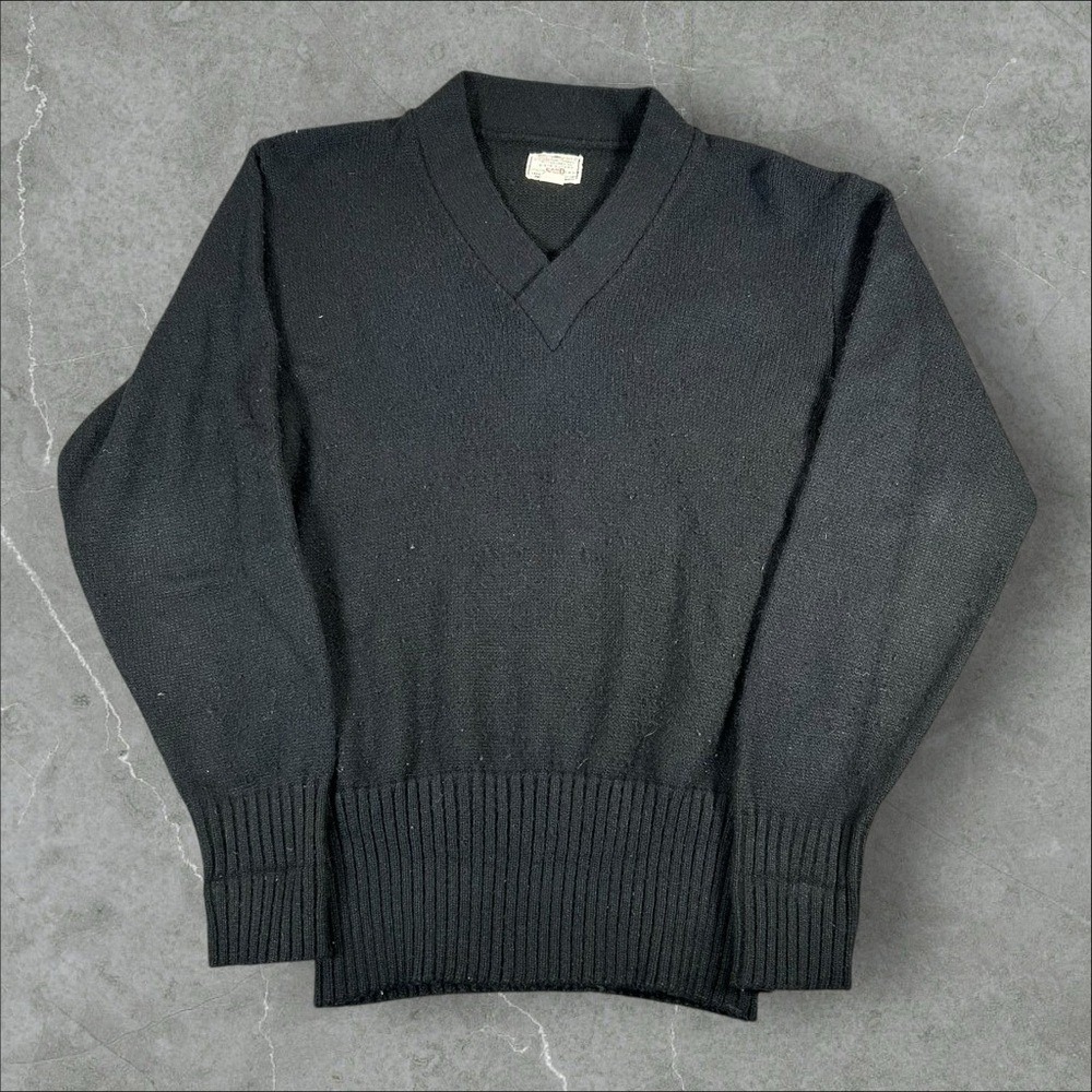 Vintage Honus Wagner Sand Knit Sweater Mens 36 Black V Neck Rare 1960s 1950s